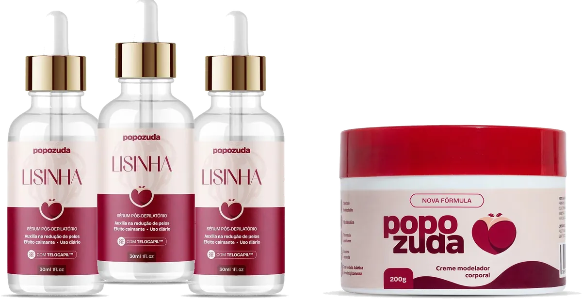 3 frascos do Lisinha e o Creme Modelador Corporal 200g de brinde